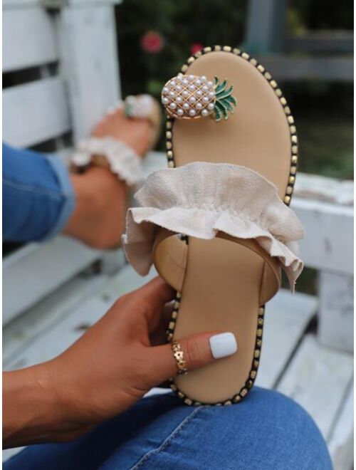 Shein Pineapple & Ruffle Decor Thong Sandals