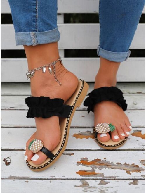 Shein Pineapple & Ruffle Decor Thong Sandals