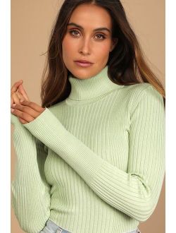 Chic Observations Light Green Ribbed Turtleneck Sweater Top