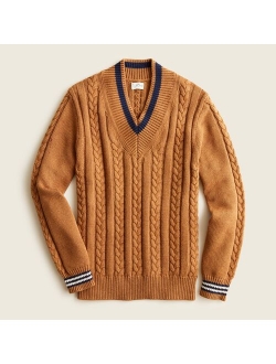 Cotton cable-knit V-neck sweater