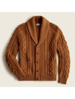 Cotton cable-knit shawl cardigan sweater