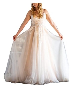 Melisa Spaghetti Strap Bridal Ball Gowns with Train A-Line Lace up Corset Wedding Dresses for Bride Plus Size