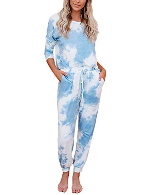 FUPHINE Womens's Tie Dye Jogger Outfit Sweatsuit 2 Piece Sweatshirt Long Sleeve Hooded and Pants Lounge Sets Tracksuit