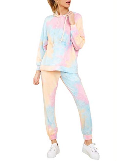 FUPHINE Womens's Tie Dye Jogger Outfit Sweatsuit 2 Piece Sweatshirt Long Sleeve Hooded and Pants Lounge Sets Tracksuit