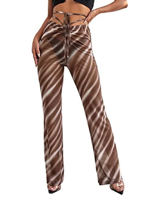 SheIn Women's Cut Out High Elastic Waist Long Pants Flare Leg Solid Trousers