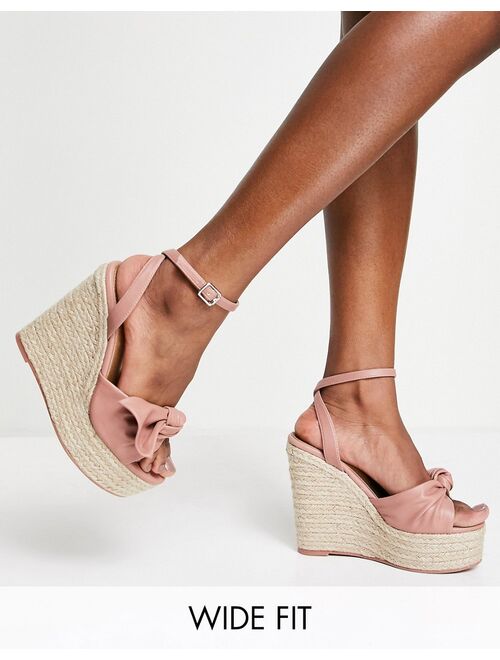 Asos Design Wide Fit Tier bow espadrille wedges in pink