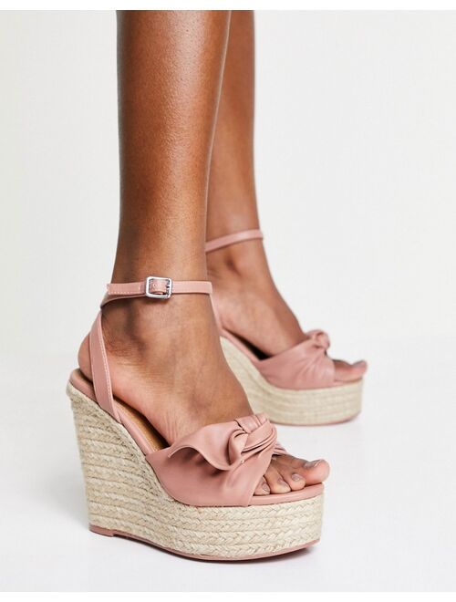 Asos Design Wide Fit Tier bow espadrille wedges in pink