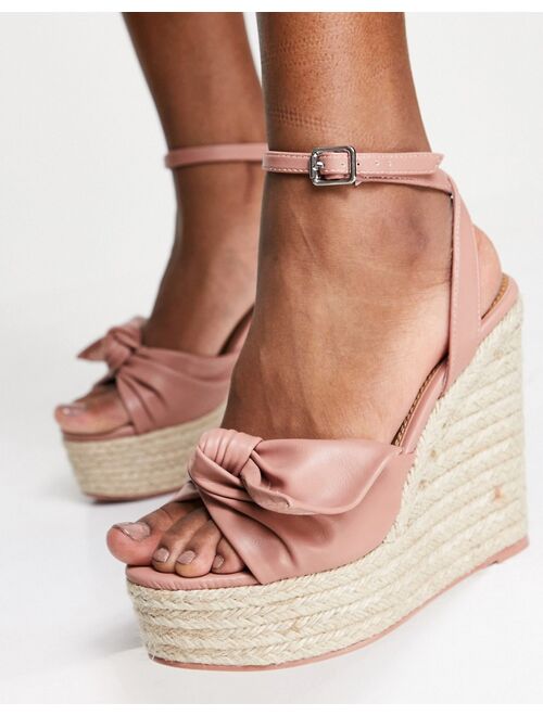 Asos Design Wide Fit Tier bow espadrille wedges in pink