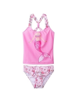 BAOHULU Girls Two Pieces Swimsuit Flower Blossoms Print Bikini Set Swimwear Kids Strap Breathable Rashguard Toddler Bathing Suit