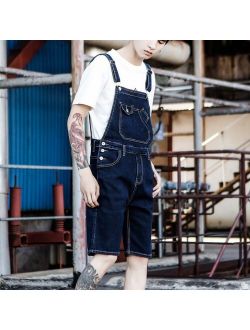 Denim Shorts For Men Japanese Denim Overalls Shorts Male Summer Hole Denim Bib Korean Suspenders Size S-5XL