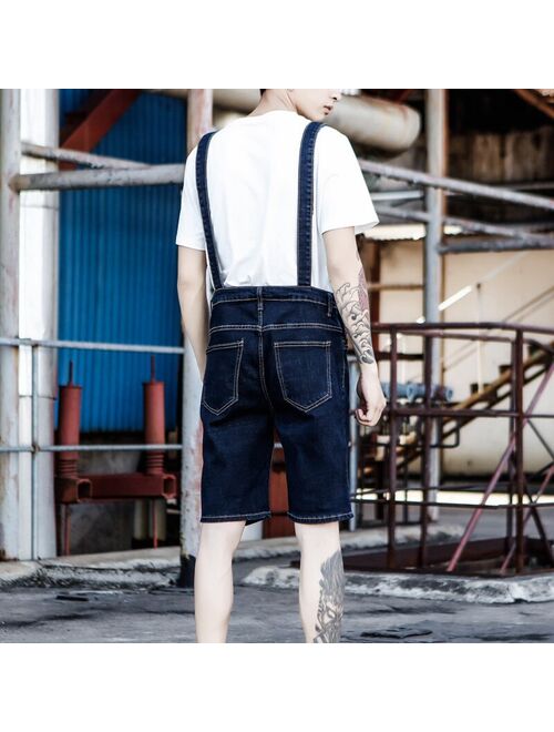 Denim Shorts For Men Japanese Denim Overalls Shorts Male Summer Hole Denim Bib Korean Suspenders Size S-5XL