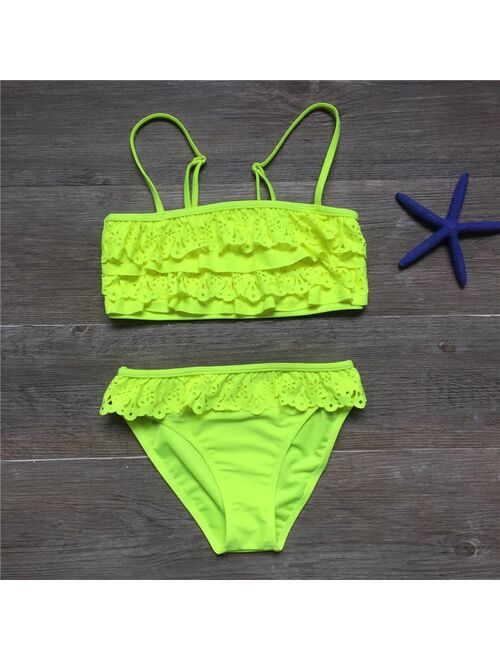 7-16years Children Swimwear Falbala Girls Swimwear Baby Kids Biquini Infantil Swimsuit Bikini Girl 2020 New Summer Bathing Suit