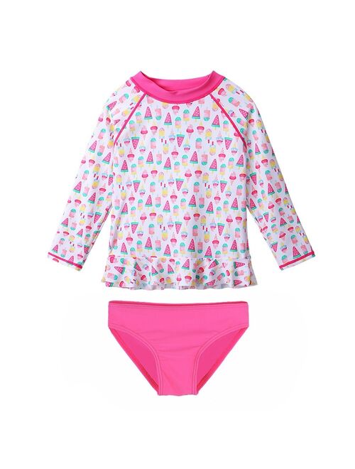 BAOHULU Floral Baby Girl Swimwear Long Sleeve Infant Bathing Suit Cyan UPF50+ Swimsuit for Toddler Girls Teens Children Swimwear