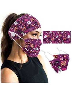 YBSHIN Boho Hair Bands African Buttons Headbands Floral Hair Wraps Turban Hair Scarfs Yoga Hair Wears Elastic Hair Bands with Printed Mouth Cover Headpieces for Women and