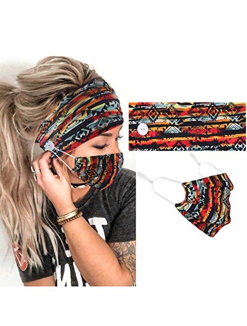 Gortin Boho Headbands Yoga Hair Bands with Mouth Cover Stretch Wide Head Bands Elastic Turban Headband Cloth Head Wraps Fashion Head Band Set Hair Accessories for Women a