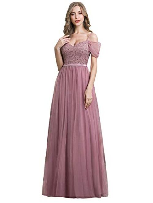 Ever-pretty Cold Shoulder Contrast Sequin Mesh Prom Dress