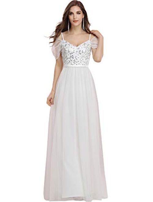 Ever-pretty Cold Shoulder Contrast Sequin Mesh Prom Dress