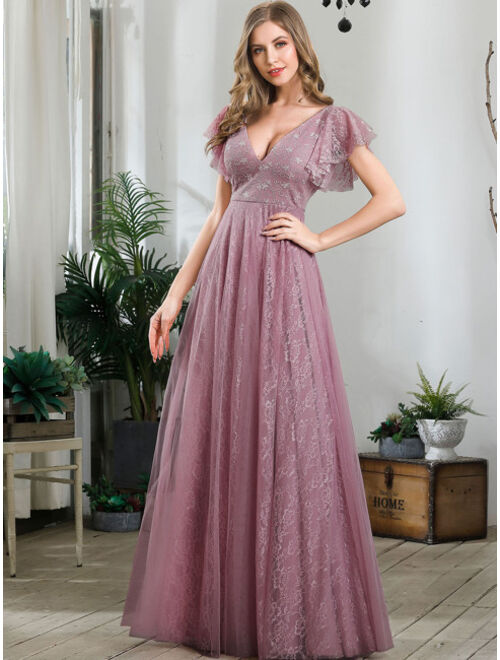 Surplice Front Butterfly Sleeve Chiffon Prom Dress