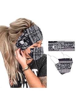 YBSHIN Boho Bandeau Headbands Leopard Headsarfs with Buttons for Mask Head Wraps Stretch Hair Bands Yoga Turban Floral Hair Accessories for Women and Girls (2Pcs) (Set 10