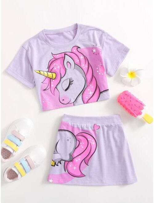 Shein Toddler Girls Unicorn Tee & Skirt