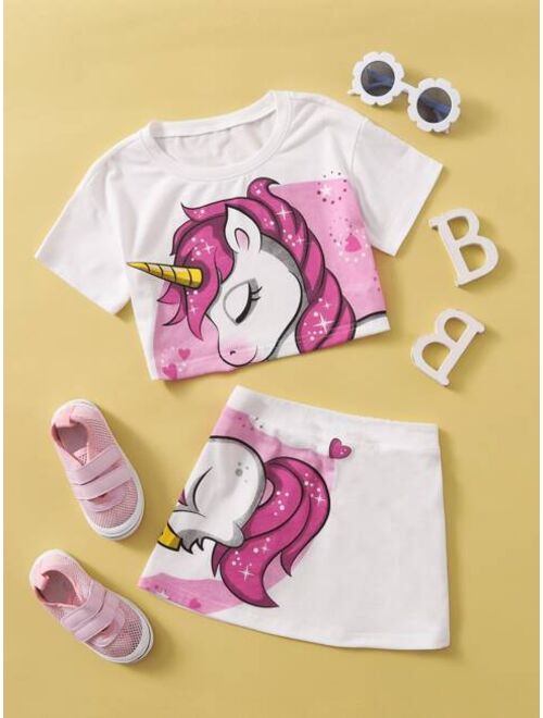 Shein Toddler Girls Unicorn Tee & Skirt