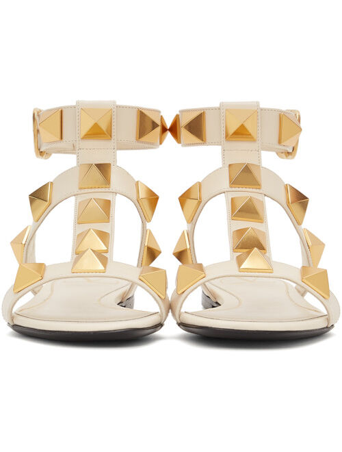 Valentino White Leather Roman Stud Flat Sandals