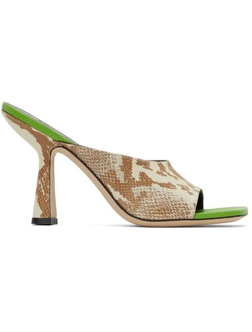 BY FAR Beige & Green Snake Zaya Heeled Sandals