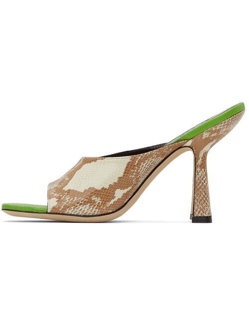 BY FAR Beige & Green Snake Zaya Heeled Sandals