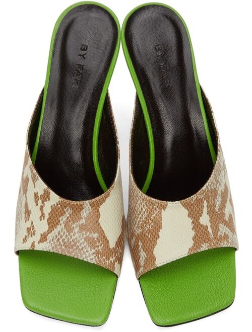 BY FAR Beige & Green Snake Zaya Heeled Sandals