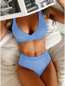 Rib High Waisted Bikini Swimsuit