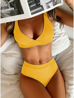 Rib High Waisted Bikini Swimsuit