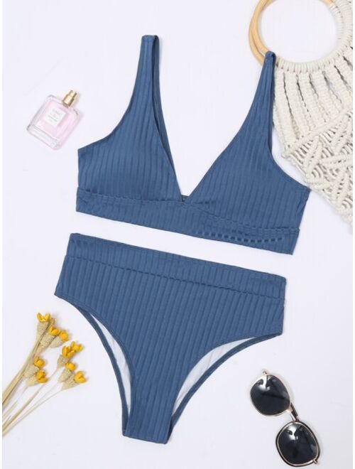 Shein Rib High Waisted Bikini Swimsuit