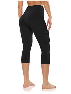 ODODOS Women's High Rise Cargo Pockets Yoga Capris Leggings Workout Athletic Running Cargo Leggings Pants