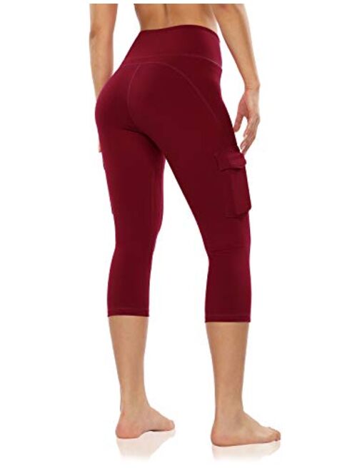 ODODOS Women's High Rise Cargo Pockets Yoga Capris Leggings Workout Athletic Running Cargo Leggings Pants