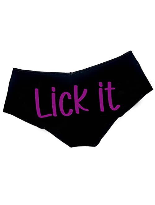 Lick it Funny Women Fetish Underwear Black Hipster Panties Slut