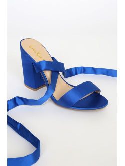 Alta Blue Satin Lace-Up Heels
