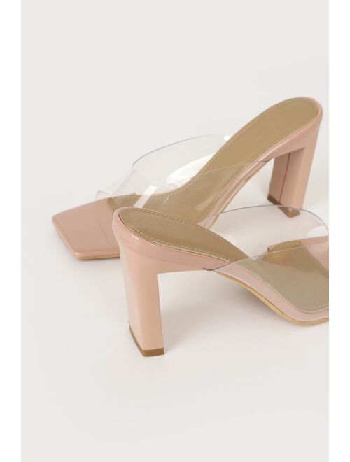 Lulus Aaryn Light Nude Patent Square Toe High Heel Sandals