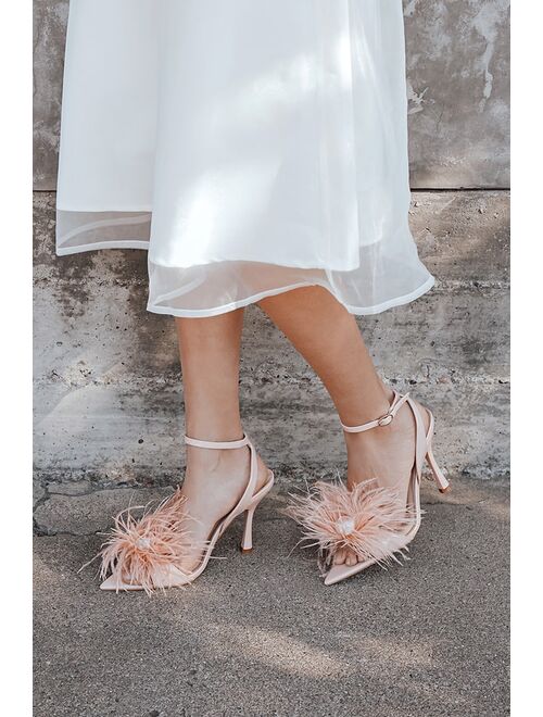 Lulus Harlee Pink Patent Feather High Heel Sandals