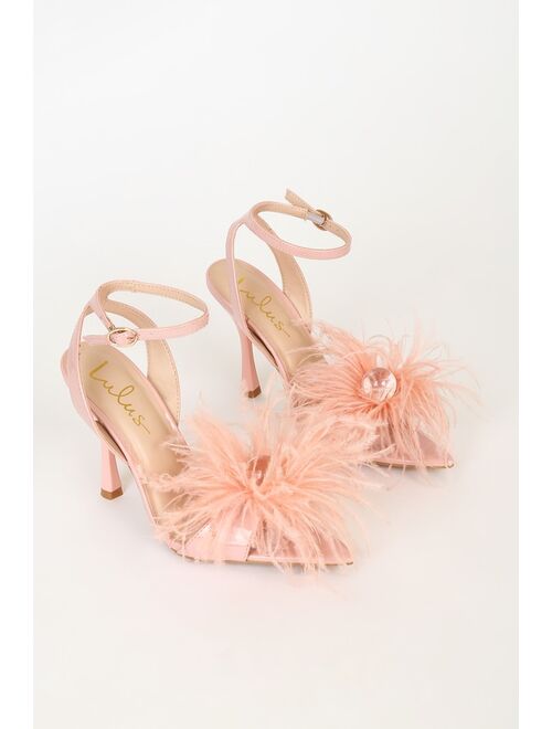 Lulus Harlee Pink Patent Feather High Heel Sandals