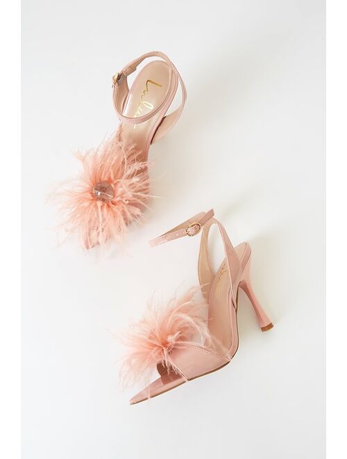 Lulus Harlee Pink Patent Feather High Heel Sandals