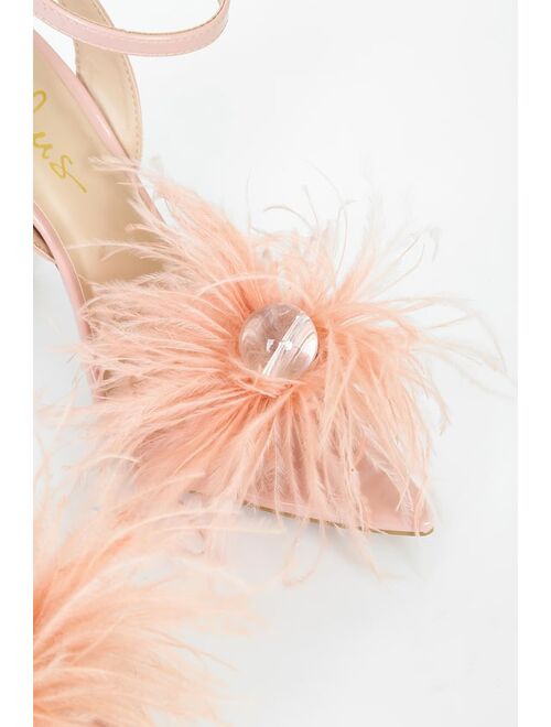 Lulus Harlee Pink Patent Feather High Heel Sandals