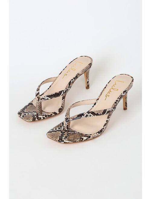 Lulus Scottie Tan Snake Print High Heel Sandals