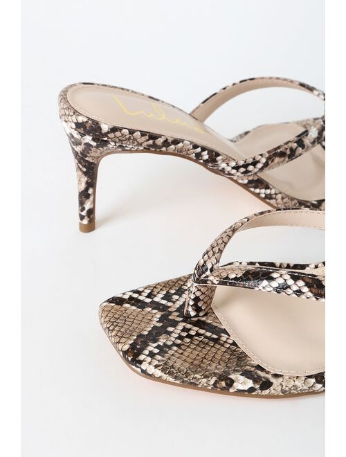 Lulus Scottie Tan Snake Print High Heel Sandals