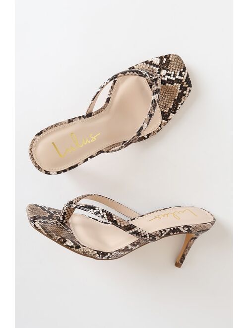 Lulus Scottie Tan Snake Print High Heel Sandals