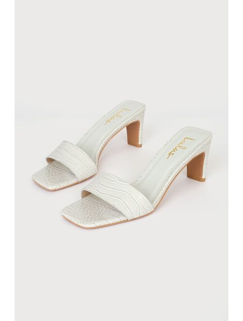 Lulus Cassilo Bone Crocodile-Embossed High Heel Sandals