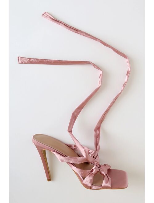 Lulus Callysta Blush Satin Knotted Lace-Up High Heel Sandals