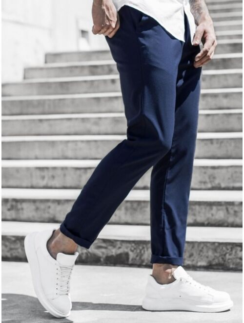 Men Blue Solid Tapered Pants