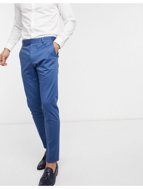 Asos Design wedding skinny suit pants in blue stretch cotton