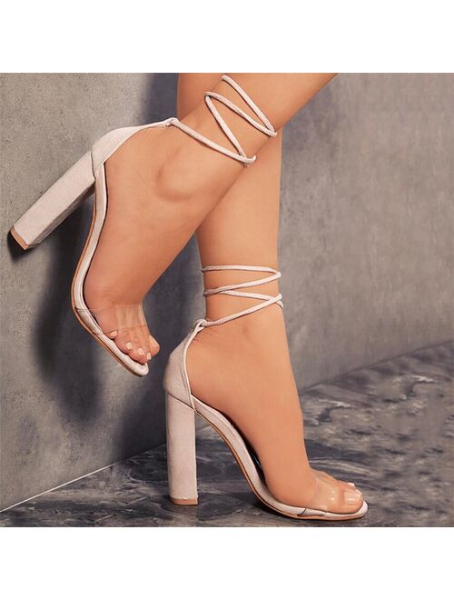 comemore Summer Women Thin High Heels Shoes Sandals Transparent Gladiator Ankle Strap Sexy Pump Female Party Ladies Plus Size 43