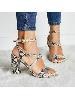 Fashion high heels Sandals sexy open toes shoes woman spring summer Snakeskin Ladies Sandals with strap footwear